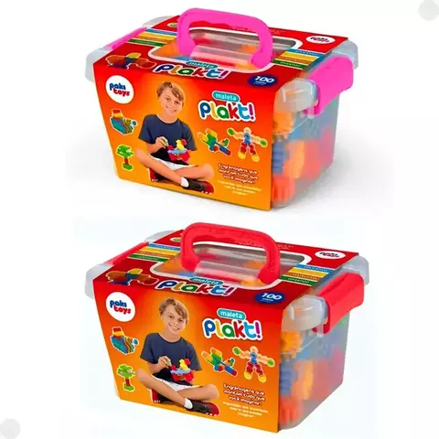 Maleta Plakt Formas De Montar Coloridas 100 Peças