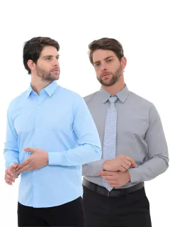 KIT Masculino 2 Peças - Camisa Social Premium Tipo Linho Azul Claro e Camisa Social Slim Cinza - comprar online