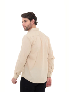 KIT Masculino 2 Peças - Camisa Social Premium Tipo Linho Chumbo e Camisa Social Premium Tipo Linho Bege na internet