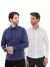 KIT Masculino 2 Peças - Camisa Social Premium Tipo Linho Azul Marinho e Camisa Social Slim Branca