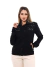 Jaqueta Maxxi Oversized Feminina Jeans Preto com Decoração de Taxas e Ilhos
