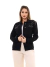 Jaqueta Maxxi Oversized Feminina Jeans Preto com Decoração de Taxas e Ilhos