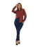 Kit Feminino 2 peças - Calça Feminina Skinny Jeans Escuro e Camisa Social Feminina Slim Vinho - comprar online