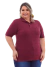 Camisa Polo Feminina Listrada Vinho Plus Size