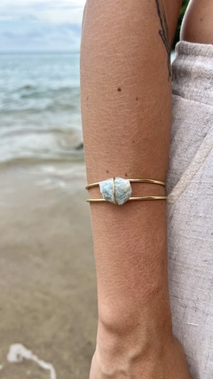 BRACELETE ÁGUA MARINHA ARO DUPLO AJUSTÁVEL
