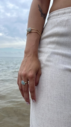 BRACELETE ÁGUA MARINHA ARO DUPLO AJUSTÁVEL - BANDOCHSEMIJOIAS