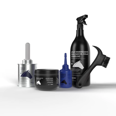 KIT EQUI'B Ritual Cascos Saudáveis para Cavalo + Ganhe: Hoof Pick | Desinfeta, Trata, Hidrata Cascos