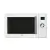 Microondas Whirlpool blanco de 27 litros con grill, mostrando pantalla y botones de control.