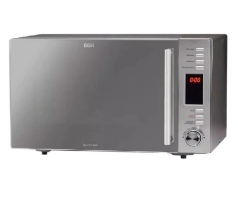 Microondas BGH Trifuncion de 30 litros, con grill y convección, modelo B330DSS9, color plateado.