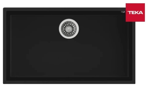 Bacha de cocina Teka SQUARE 72.40 TG en color negro con desagüe central.