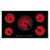 Anafe eléctrico Teka TR-951 de 90 cm con 5 zonas de cocción y control táctil, de color negro con luces rojas encendidas.