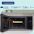 Microondas Tramontina Glass Cook de 28 litros con función grill, mostrando el interior con un plato giratorio y comida en preparación.