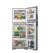 Heladera Ariston TRM56HK de 450 litros en acero inoxidable, mostrando su interior con alimentos y bebidas organizados.
