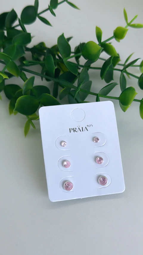 Brinco Trio Zirconias Rosa