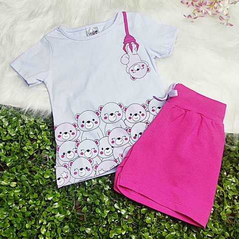 Conjunto Blusa Meia Malha Estampada com Shorts Cotton- Taita Kids