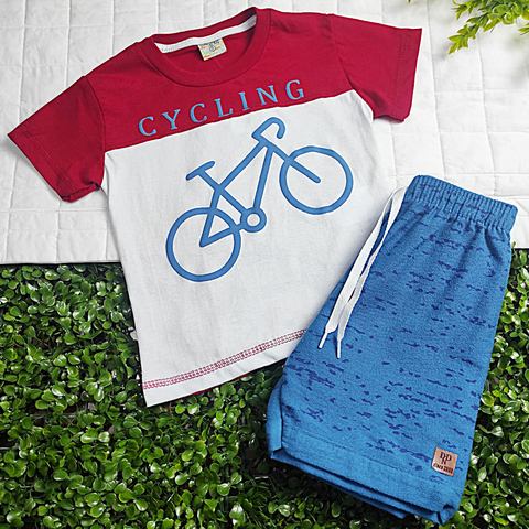 Conjunto Menino Camiseta Meia Malha Cycling c/ Bermuda Moletinho - Didiene