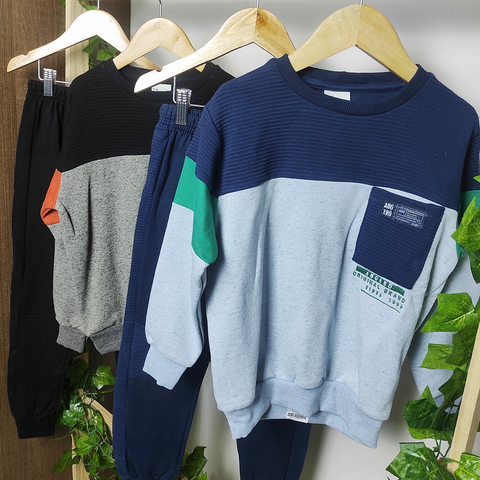 Conjunto Inverno Menino Casaco Moletom Cannes Moletinho Bred, Bolso Frontal e Calça Moletom - Tam 06 e 08 - Angerô