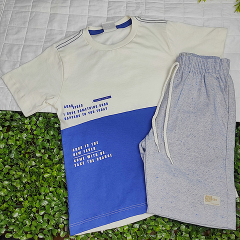 Conjunto infantil Camiseta Pérola em e Bermuda Dallas Panamá- Tamanho 04 - Angerô