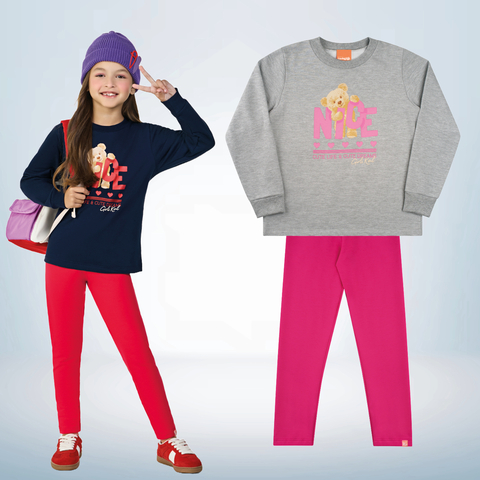 Conjunto Moletom Urso Nice e Legging Cotton - Tam 4 e 8 - Kamylus