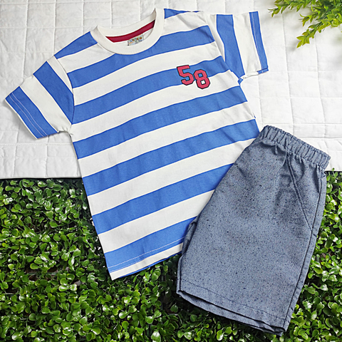 Conjunto Menino Camiseta Meia Malha e Bermuda Chambray - Didiene