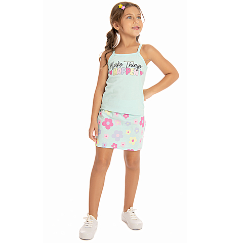 Conjunto Regata Cotton Flowers com Shorts Saia- Taita Kids