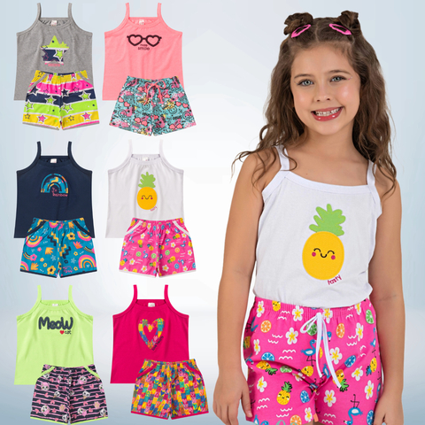 Conjunto Menina Blusa de Alça c/ Bordado e Shorts - Analê