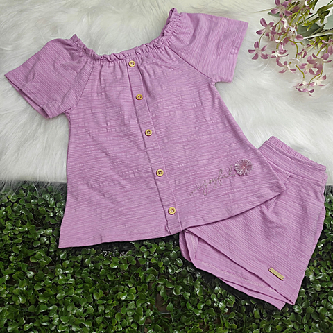Conjunto Infantil Menina Blusa Flamê com botões e Shorts - Colorittá