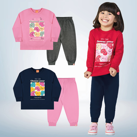 Conjunto Inverno Menina Moletom Corações c/ Calça com punho Tam 1 ao 10 - Kamylus