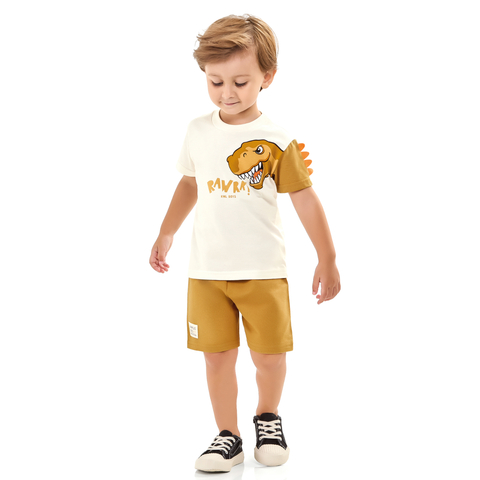Conjunto Menino Camiseta T-Rex e Bermuda Moletinho - Kamylus