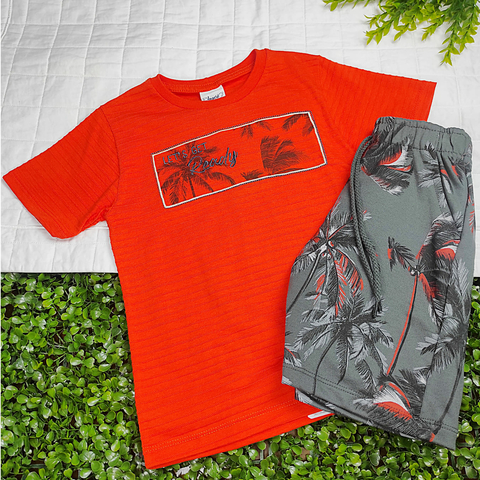 Conjunto Infantil Camiseta em malha Preppy/Bermuda em moletinho - Tamanho 04 - Angerô