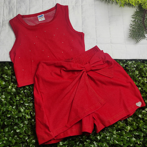 Conj. Top c/ Shorts-Saia Molecotton Vermelho - Tam. 06 - Marlan