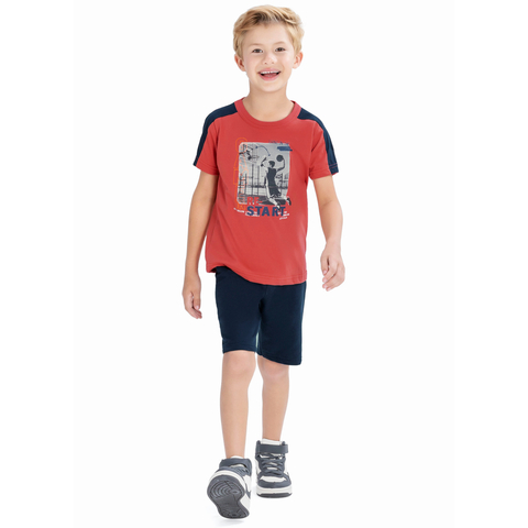 Conjunto Infantil Menino Camiseta Basquete e Bermuda Moletinho - Elian
