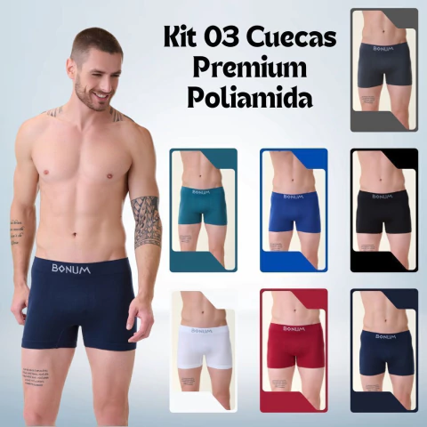 Kit 03 Cuecas Boxer Bonum Adulto Sem Costura Premium Poliamida