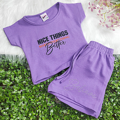 Conjunto Menina Molecotton Blusa Estampada e Shorts com Aplique - Didiene