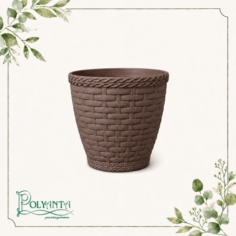 Cachepô Rattan Mini Redondo Coffee