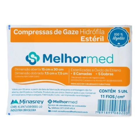 Gaze 11 Fios 7,5x7,5cm C/10 caixa C/204 - Melhormed