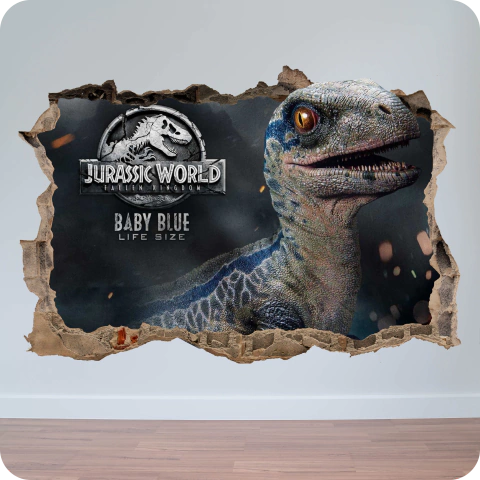 VINILO PANORAMICO 3D DINOSAURIOS JURASSIC WORLD BLUE