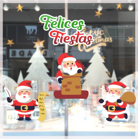 VINILO NAVIDEÑO PAPA NOEL FELICES FIESTAS