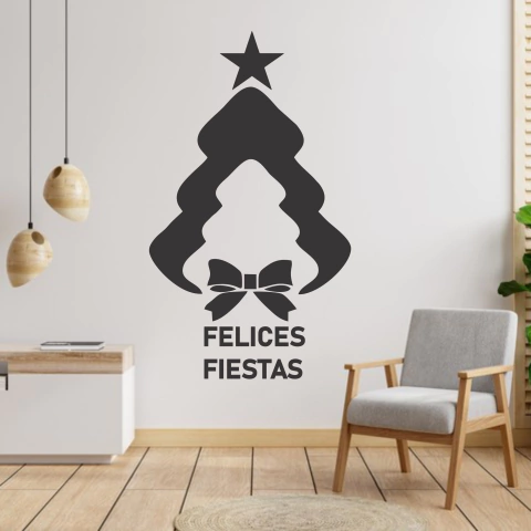 VINILO DE CORTE NAVIDAD ARBOL FELICES FIESTAS