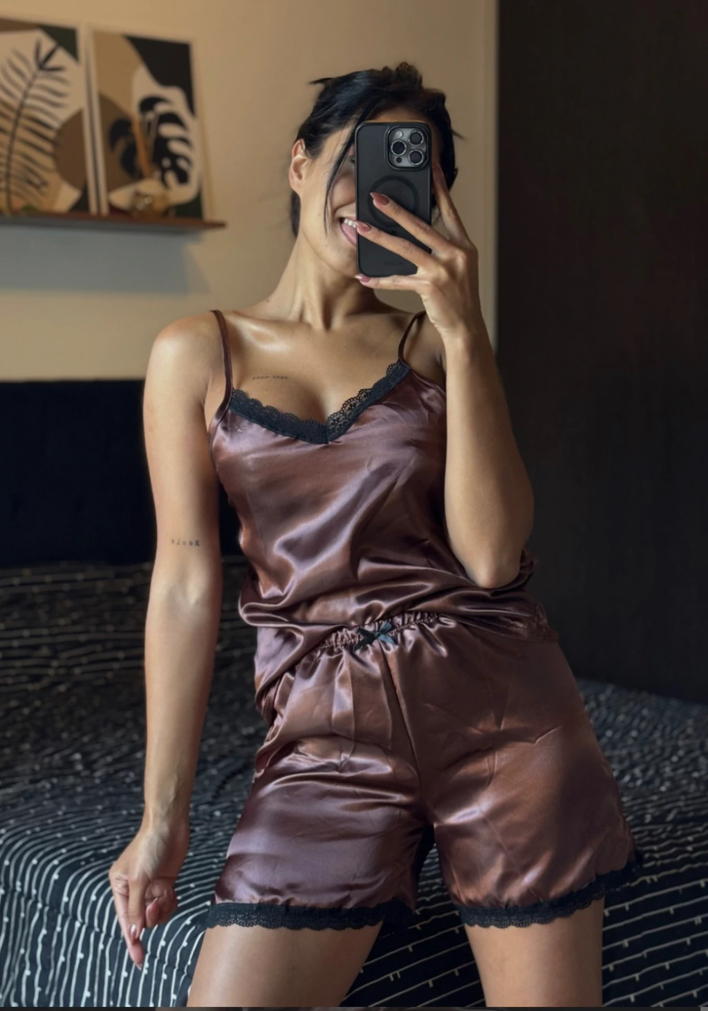 Pijama Short+Musculosa de raso Chocolate