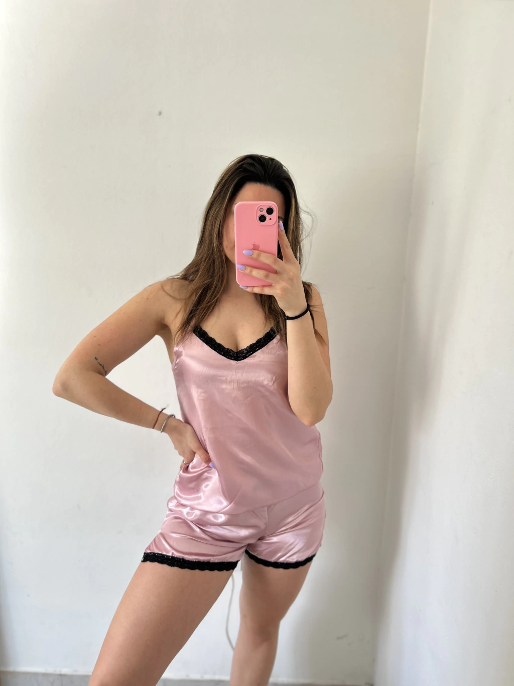 Pijama Short+Musculosa de raso salmon