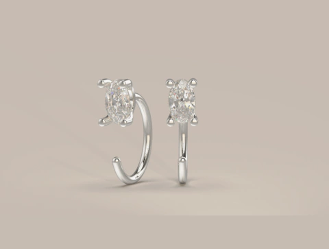 Brinco hoop brilho Oval em Prata - comprar online