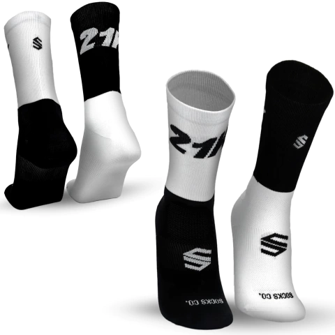 Meia Performance Poliamida 21k Preto/Branco Cano Longo - comprar online