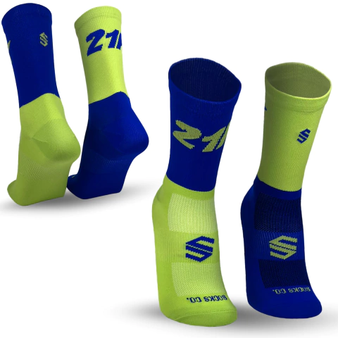 Meia Performance Poliamida 21k Azul Royal/Verde Pistache Cano Longo - comprar online