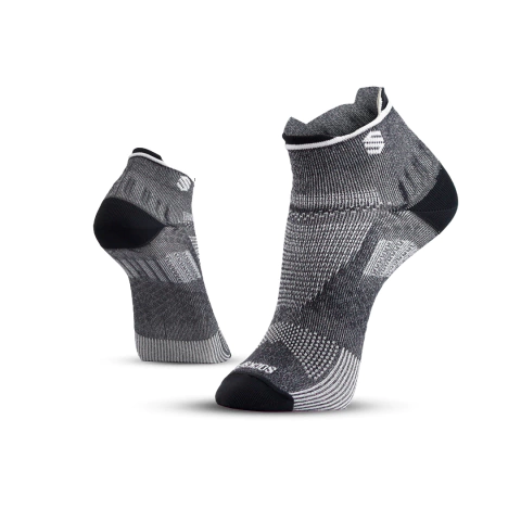 Meia Performance Poliamida Cinza Chumbo/Branco Cano Curto