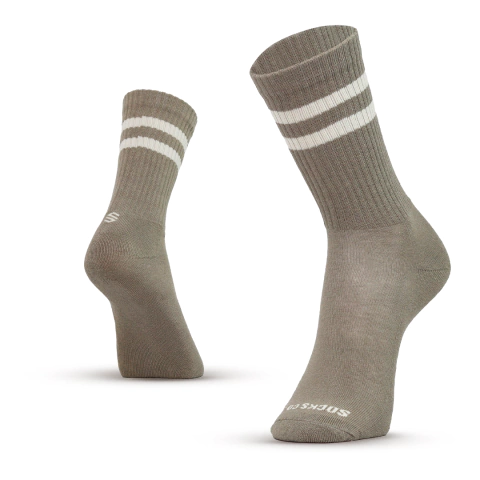 Meia Esportiva Algodão Cinza Areia Listras Off White Cano Longo - comprar online