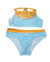 Biquíni Infantil Listrado Azul com Estampa de Laranja e Detalhe de Babado