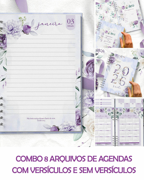 COMBO 8 Agendas 2026 e Permanente COM VERSÍCULOS e SEM VERSÍCULOS Violeta - comprar online