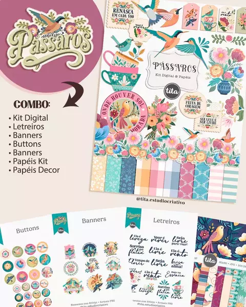 Kits Digitais - Pássaros - Combo Ilustrações e Papéis - comprar online