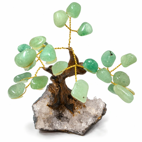 Árvore da Felicidade de Quartzo Verde Natural com Base Drusa de Ametista – Harmonia, Prosperidade e Equilíbrio
